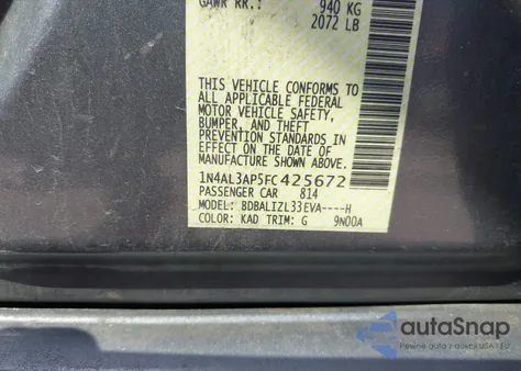 2015 Nissan Altima 2.5 Sv из США, поврежденный, VIN 1N4AL3AP5FC425672